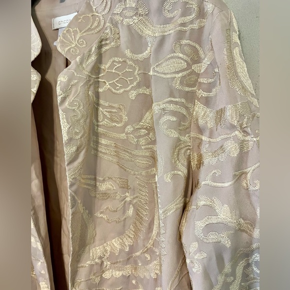 Chico's Beige Boho Embroidered Jacket with Fringe size 1 NWOT - Picture 3 of 8